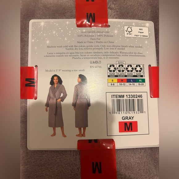 New Carole Hochman Ladies Soft Plush Wrap Robe Grey Size‎ Medium - Picture 3 of 3